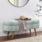 Panca Contenitore Ovale con Gambe in Legno di Hevea, Pouf Moderno Trapuntato - ModernLuxe