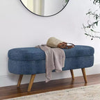Panca Contenitore Ovale con Gambe in Legno di Hevea, Pouf Moderno Trapuntato - ModernLuxe