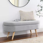 Panca Contenitore Ovale con Gambe in Legno di Hevea, Pouf Moderno Trapuntato - ModernLuxe