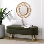 Panca Contenitore Ovale con Gambe in Legno di Hevea, Pouf Moderno Trapuntato - ModernLuxe