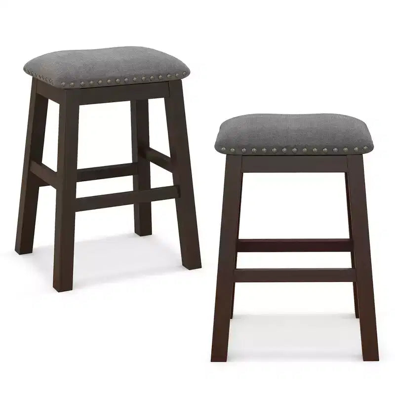 Costway Set di 2 Sgabelli da Bar a Sella Imbottiti, Sedie da Pranzo da 24.5'' con Gambe in Legno Grigio