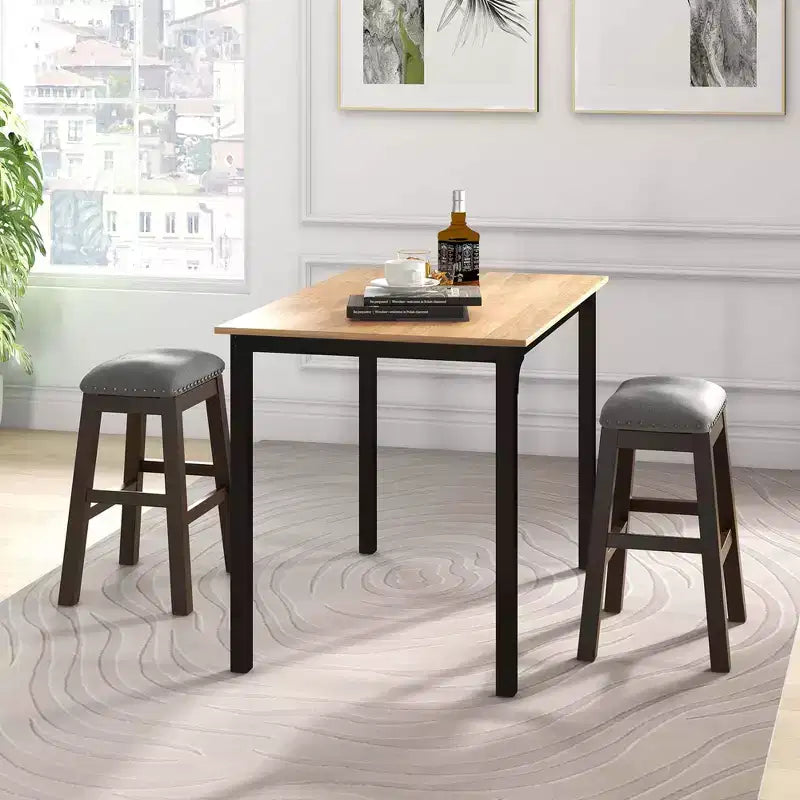 Costway Set di 2 Sgabelli da Bar a Sella Imbottiti, Sedie da Pranzo da 24.5'' con Gambe in Legno Grigio