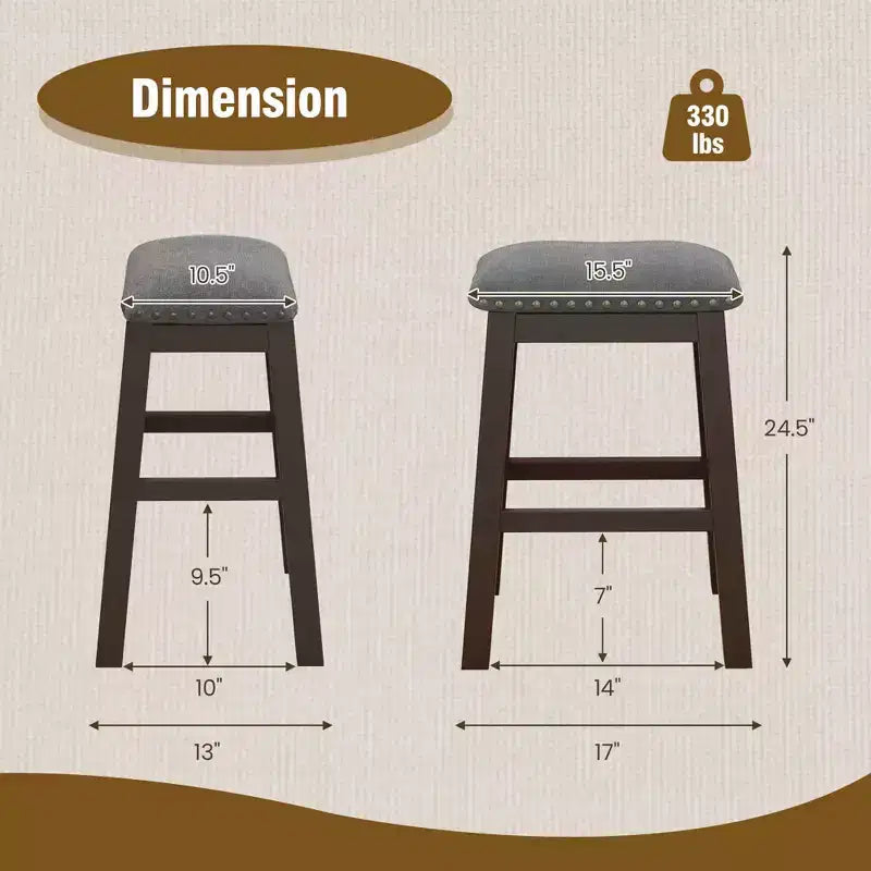Costway Set di 2 Sgabelli da Bar a Sella Imbottiti, Sedie da Pranzo da 24.5'' con Gambe in Legno Grigio