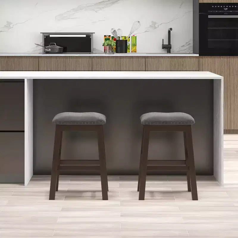 Costway Set di 2 Sgabelli da Bar a Sella Imbottiti, Sedie da Pranzo da 24.5'' con Gambe in Legno Grigio