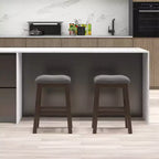 Costway Set di 2 Sgabelli da Bar a Sella Imbottiti, Sedie da Pranzo da 24.5'' con Gambe in Legno Grigio