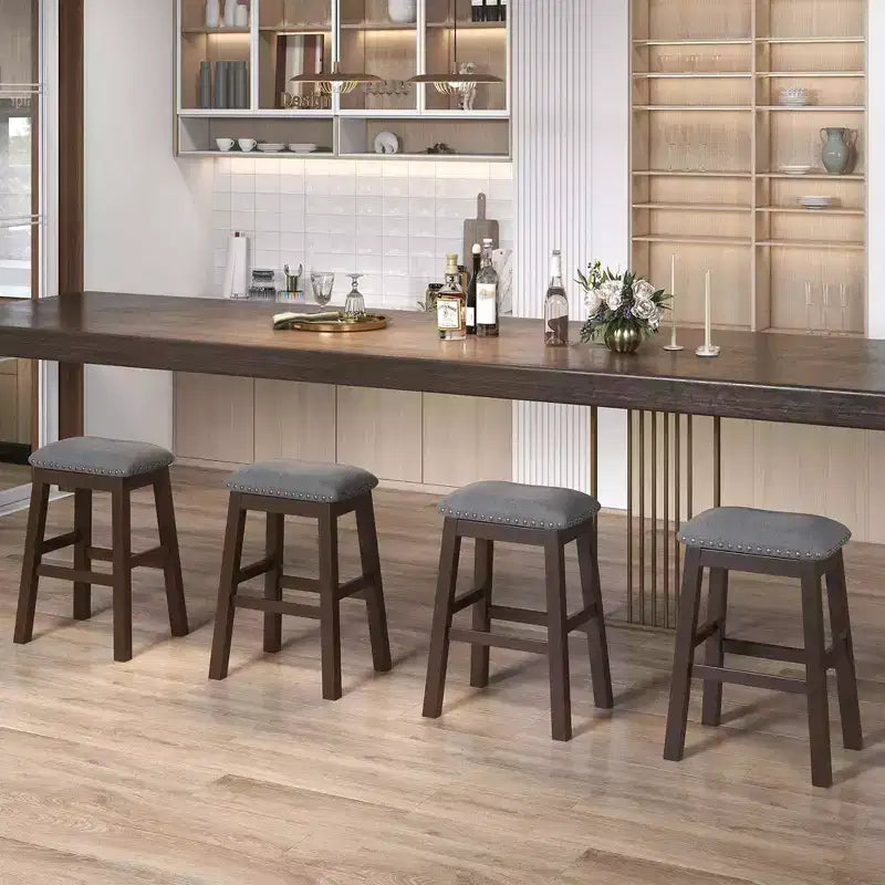 Costway Set di 2 Sgabelli da Bar a Sella Imbottiti, Sedie da Pranzo da 24.5'' con Gambe in Legno Grigio