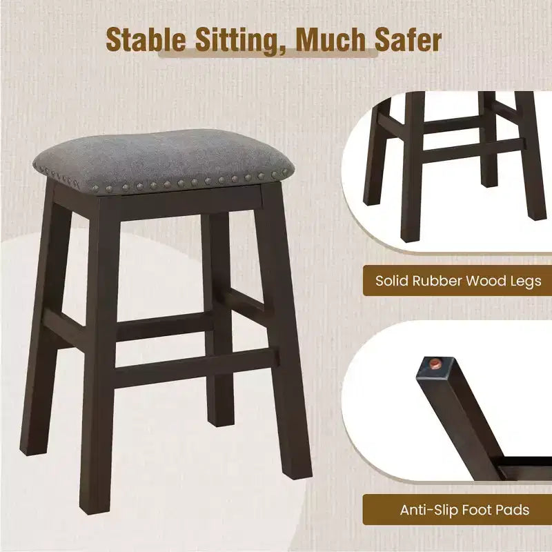 Costway Set di 2 Sgabelli da Bar a Sella Imbottiti, Sedie da Pranzo da 24.5'' con Gambe in Legno Grigio