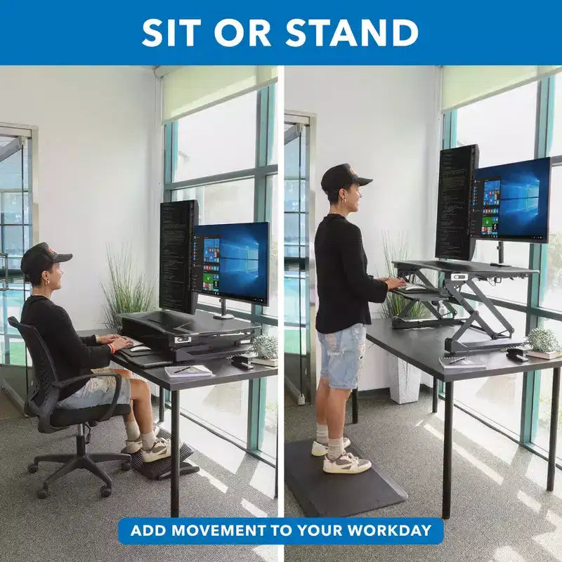 Mount-It! Convertitore da scrivania elettrico con braccio doppio monitor, rialzo motorizzato da scrivania per due schermi fino a 32 pollici