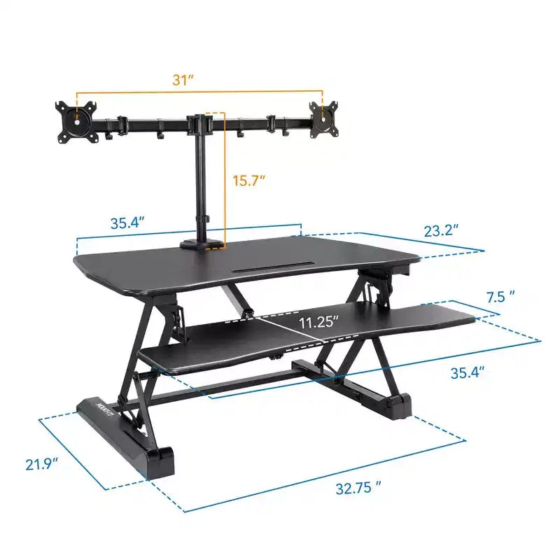 Mount-It! Convertitore da scrivania elettrico con braccio doppio monitor, rialzo motorizzato da scrivania per due schermi fino a 32 pollici