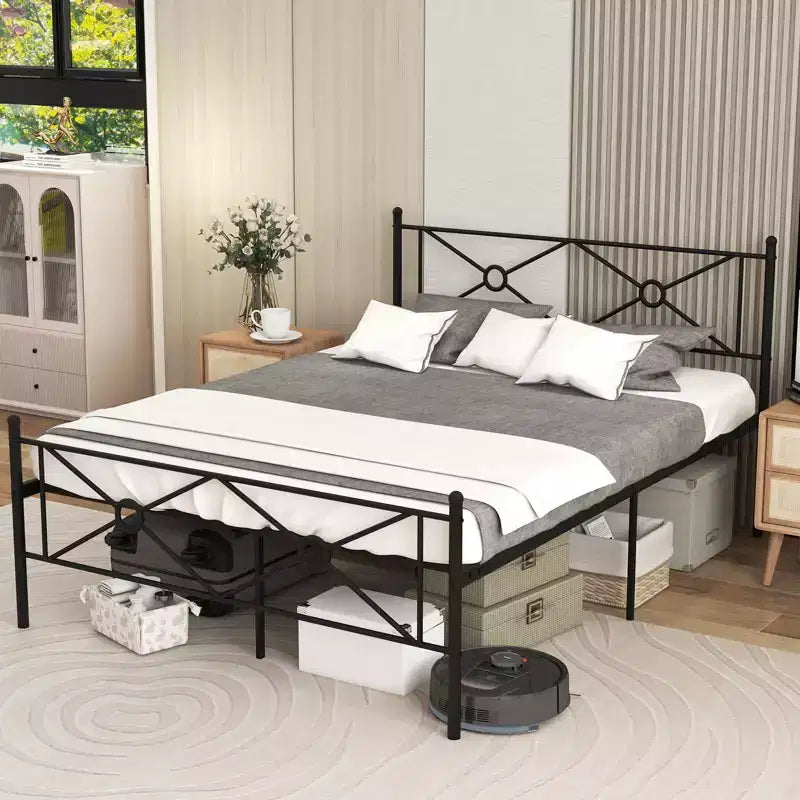 Struttura letto a piattaforma in metallo Costway, matrimoniale/queen size, con testiera e base per materasso