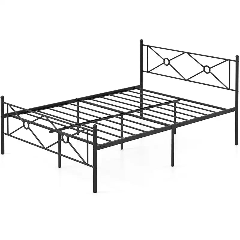 Struttura letto a piattaforma in metallo Costway, matrimoniale/queen size, con testiera e base per materasso