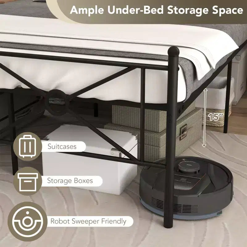 Struttura letto a piattaforma in metallo Costway, matrimoniale/queen size, con testiera e base per materasso