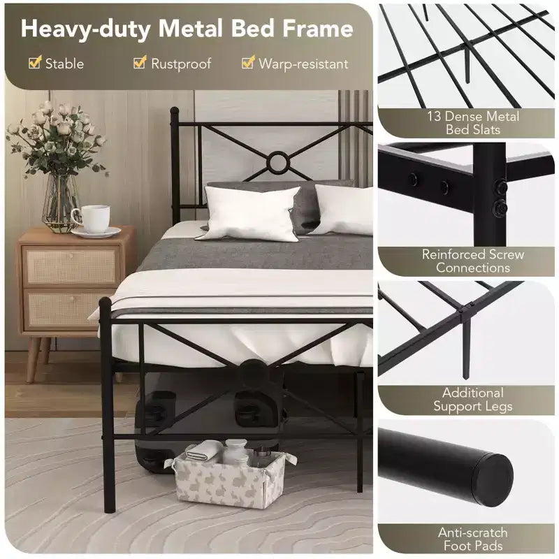 Struttura letto a piattaforma in metallo Costway, matrimoniale/queen size, con testiera e base per materasso