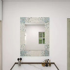 Specchio da Parete Mosaico Artigianale in Madreperla con Angoli Blu Crema - Olivia & May