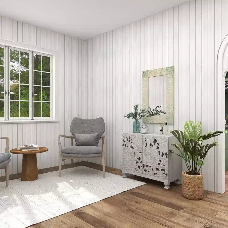 Specchio da Parete Mosaico Artigianale in Madreperla con Angoli Blu Crema - Olivia & May