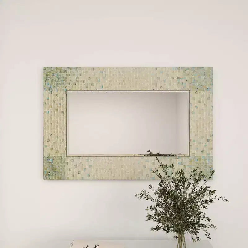 Specchio da Parete Mosaico Artigianale in Madreperla con Angoli Blu Crema - Olivia & May