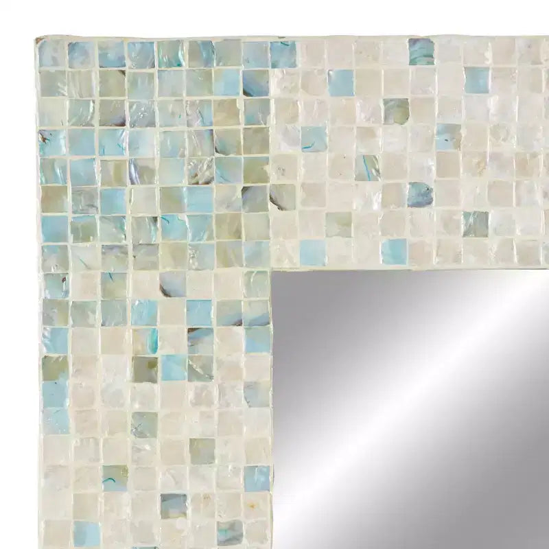 Specchio da Parete Mosaico Artigianale in Madreperla con Angoli Blu Crema - Olivia & May