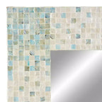 Specchio da Parete Mosaico Artigianale in Madreperla con Angoli Blu Crema - Olivia & May