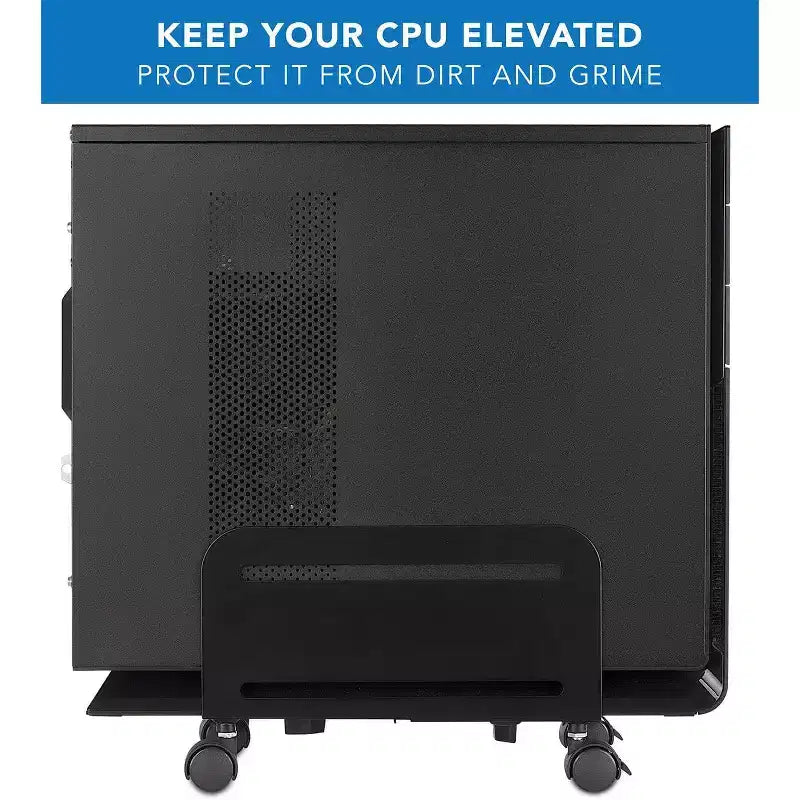 Mount-It! Supporto per CPU scorrevole con ruote | Carrello per computer desktop resistente con ventilazione e larghezza regolabile da 12,3 cm a 21,5 cm | Acciaio