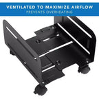 Mount-It! Supporto per CPU scorrevole con ruote | Carrello per computer desktop resistente con ventilazione e larghezza regolabile da 12,3 cm a 21,5 cm | Acciaio