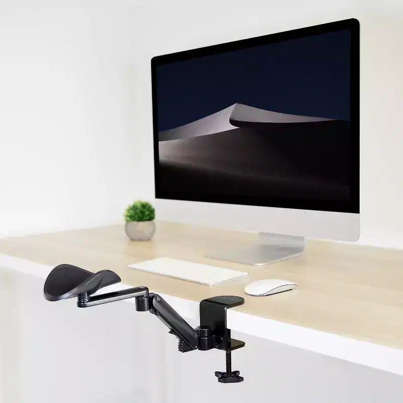 Mount-It! Bracciolo regolabile in altezza da scrivania | Braccio ergonomico da scrivania per computer | Supporto gomito completamente mobile con base a morsetto | Struttura in acciaio | Nero