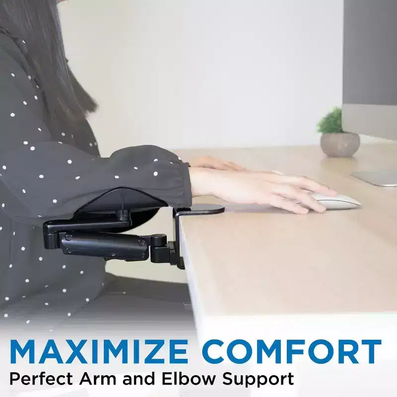 Mount-It! Bracciolo regolabile in altezza da scrivania | Braccio ergonomico da scrivania per computer | Supporto gomito completamente mobile con base a morsetto | Struttura in acciaio | Nero