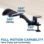 Mount-It! Bracciolo regolabile in altezza da scrivania | Braccio ergonomico da scrivania per computer | Supporto gomito completamente mobile con base a morsetto | Struttura in acciaio | Nero
