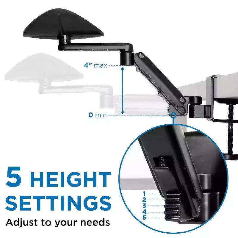 Mount-It! Bracciolo regolabile in altezza da scrivania | Braccio ergonomico da scrivania per computer | Supporto gomito completamente mobile con base a morsetto | Struttura in acciaio | Nero
