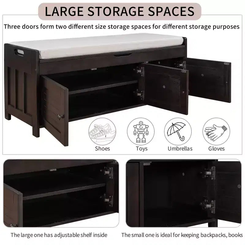 Panca Contenitore con 3 Ante a Persiana, Cuscino Rimovibile e Spazio Nascosto - ModernLuxe