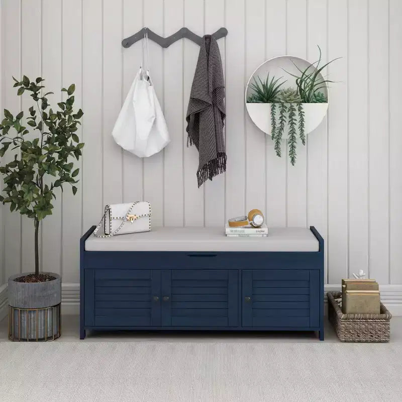 Panca Contenitore con 3 Ante a Persiana, Cuscino Rimovibile e Spazio Nascosto - ModernLuxe