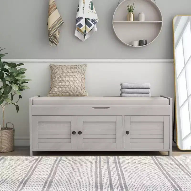 Panca Contenitore con 3 Ante a Persiana, Cuscino Rimovibile e Spazio Nascosto - ModernLuxe