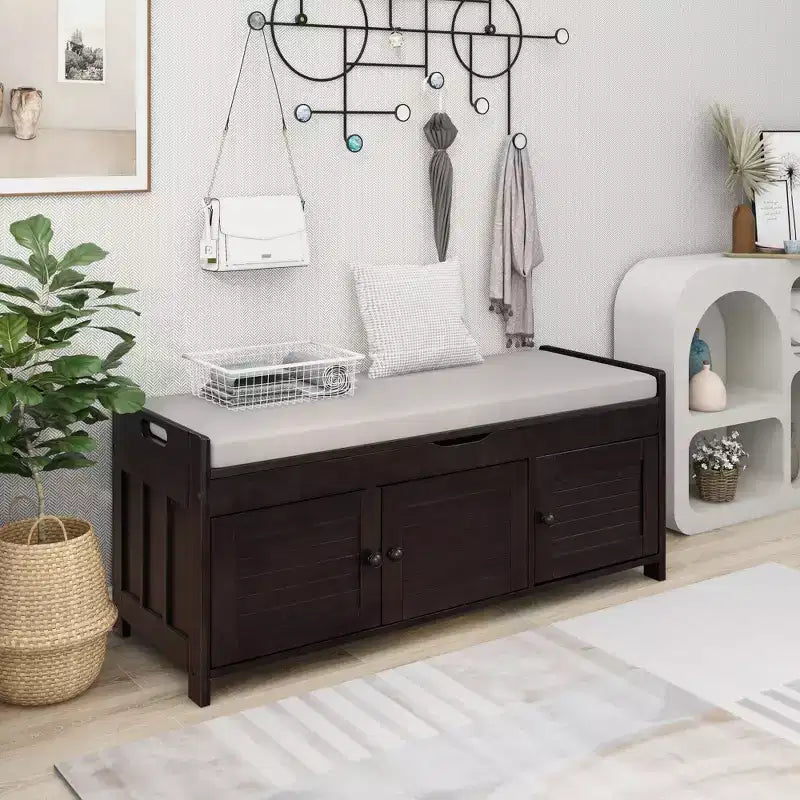 Panca Contenitore con 3 Ante a Persiana, Cuscino Rimovibile e Spazio Nascosto - ModernLuxe