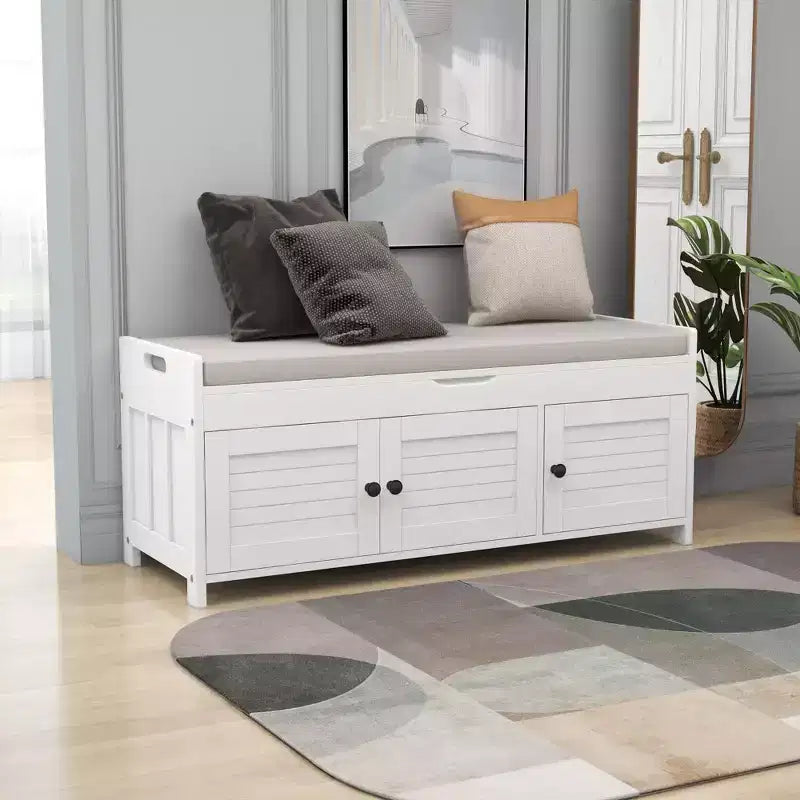 Panca Contenitore con 3 Ante a Persiana, Cuscino Rimovibile e Spazio Nascosto - ModernLuxe