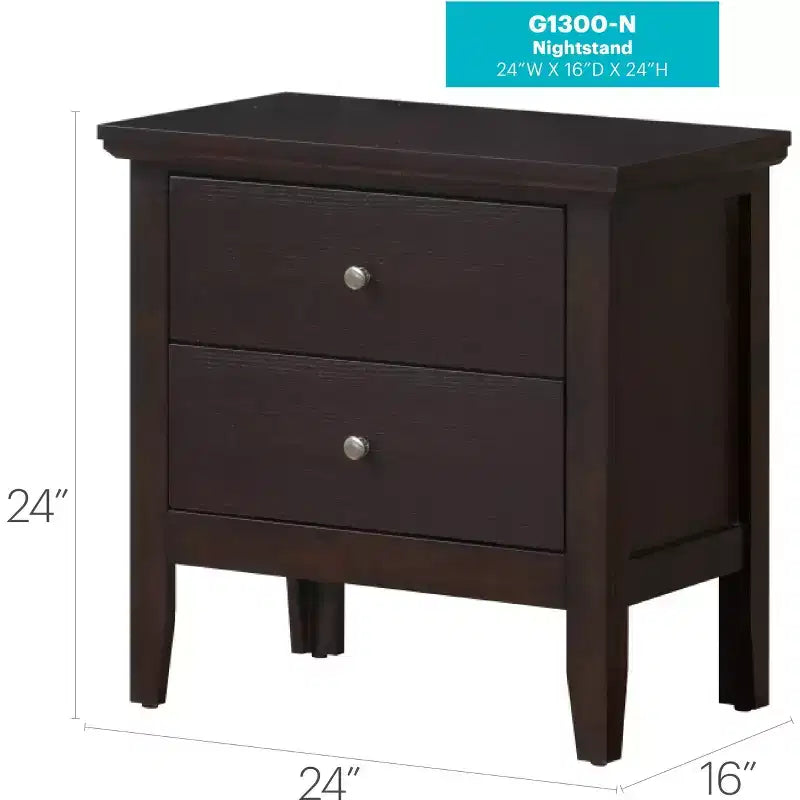 Comodino Primo a 2 cassetti Passion Furniture (61 cm A x 48 cm L x 39 cm P)