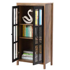 LuxenHome 47.2 Mobile Dispensa da Fattoria con Ante in Vetro, Armadio Alto per Dispensa, Vetrina Espositiva Marrone, Nero