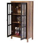 LuxenHome 47.2 Mobile Dispensa da Fattoria con Ante in Vetro, Armadio Alto per Dispensa, Vetrina Espositiva Marrone, Nero