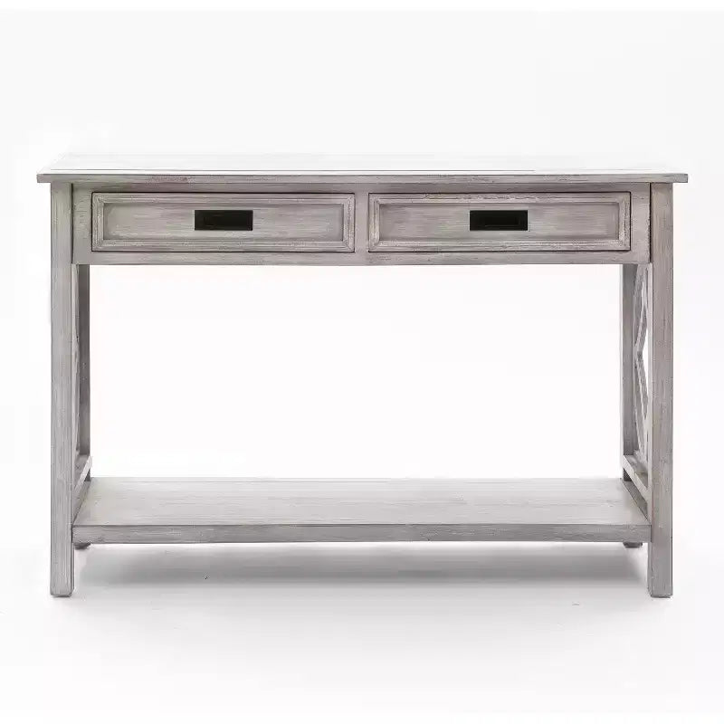 LuxenHome Gray Wood 2-Drawer 1-Shelf Console and Entryway Table