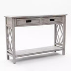 Consolle e tavolo da ingresso LuxenHome in legno grigio con 2 cassetti e 1 ripiano
