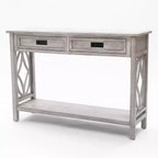 Consolle e tavolo da ingresso LuxenHome in legno grigio con 2 cassetti e 1 ripiano