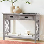Consolle e tavolo da ingresso LuxenHome in legno grigio con 2 cassetti e 1 ripiano