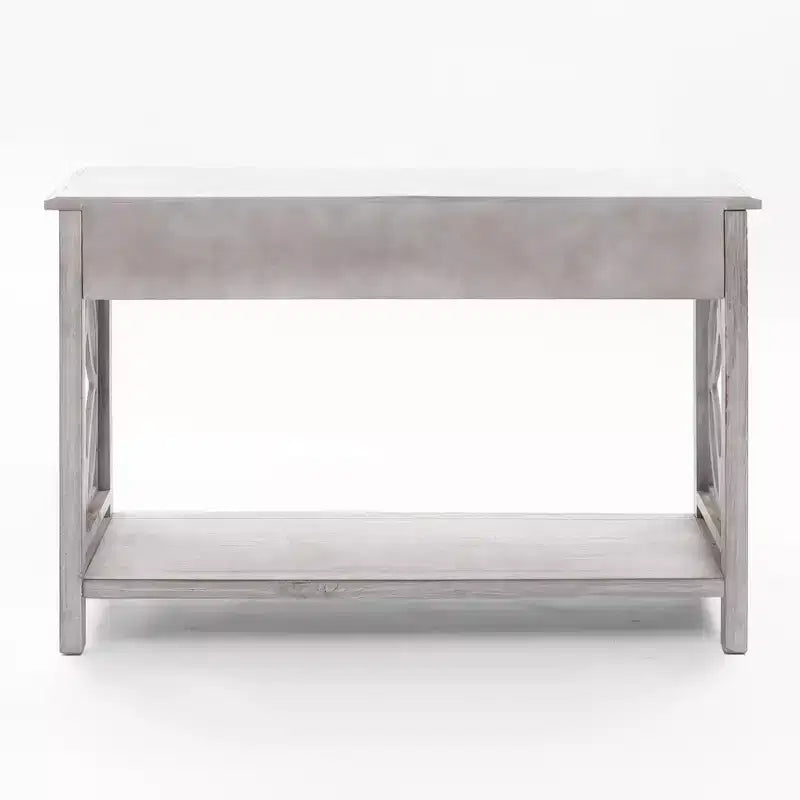 Consolle e tavolo da ingresso LuxenHome in legno grigio con 2 cassetti e 1 ripiano
