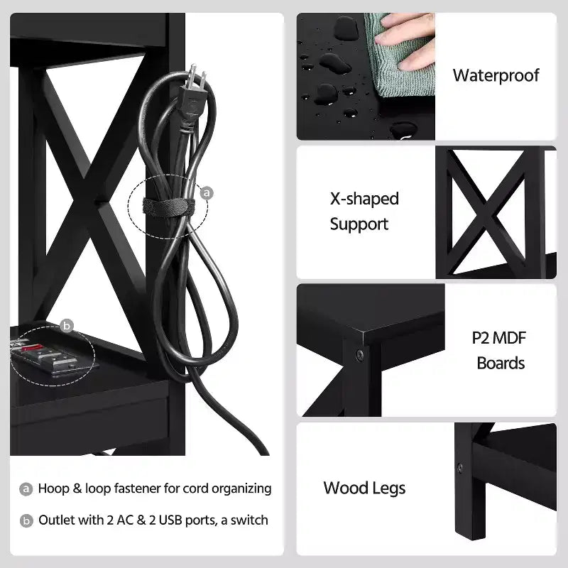 Yaheetech Tavolo Consolle da Ingresso in Legno a 3 Ripiani con Presa Elettrica
