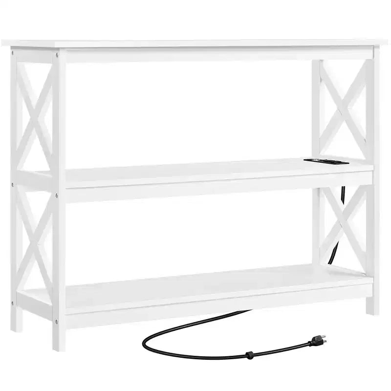 Yaheetech Tavolo Consolle da Ingresso in Legno a 3 Ripiani con Presa Elettrica