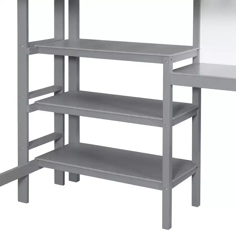 Letto a soppalco in legno con scaffali, scrivania e lavagna - ModernLuxe