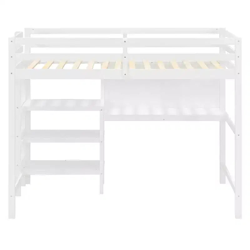 Letto a soppalco in legno con scaffali, scrivania e lavagna - ModernLuxe