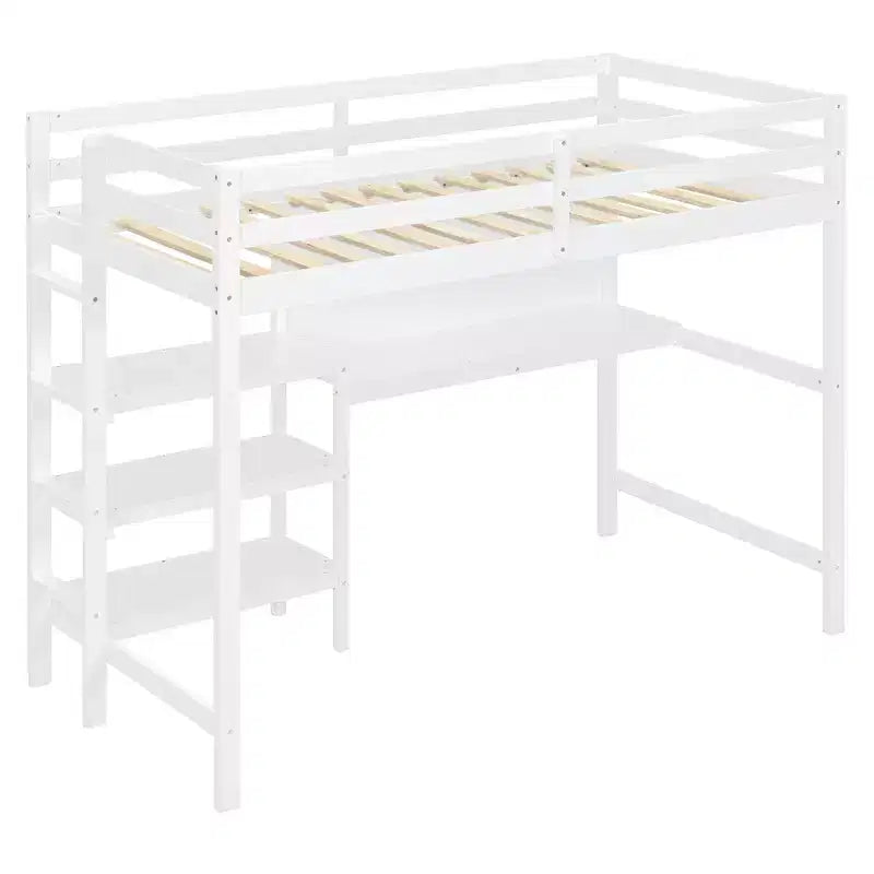 Letto a soppalco in legno con scaffali, scrivania e lavagna - ModernLuxe