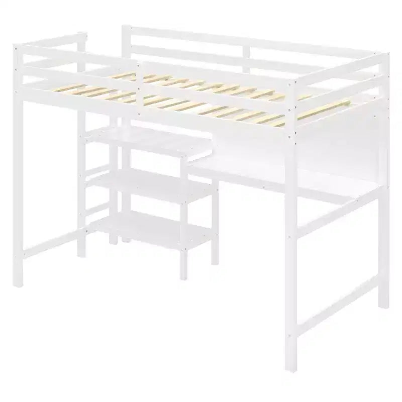 Letto a soppalco in legno con scaffali, scrivania e lavagna - ModernLuxe