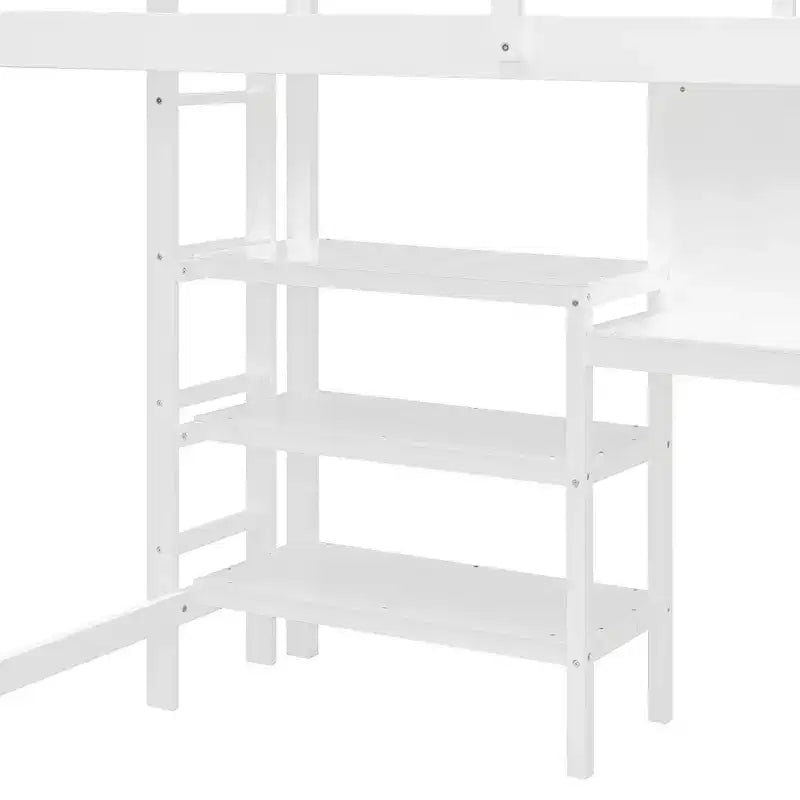 Letto a soppalco in legno con scaffali, scrivania e lavagna - ModernLuxe
