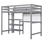 Letto a soppalco in legno con scaffali, scrivania e lavagna - ModernLuxe