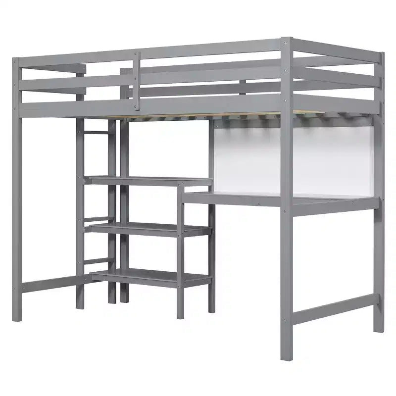 Letto a soppalco in legno con scaffali, scrivania e lavagna - ModernLuxe
